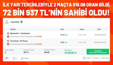 45 dakikada 72 bin 937 TL kazandı! 2 maçta 819 iddaa oranı…