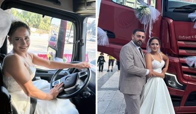 Damat da gelin de TIR şoförü… Kent turu yapıp TIR’ın önünde dans ettiler