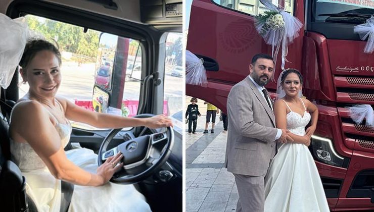 Damat da gelin de TIR şoförü… Kent turu yapıp TIR’ın önünde dans ettiler