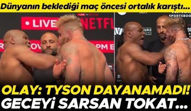 Dünyanın beklediği maç öncesi olay! Mike Tyson, Jake Paul’u tokatladı ve ortalık karıştı…